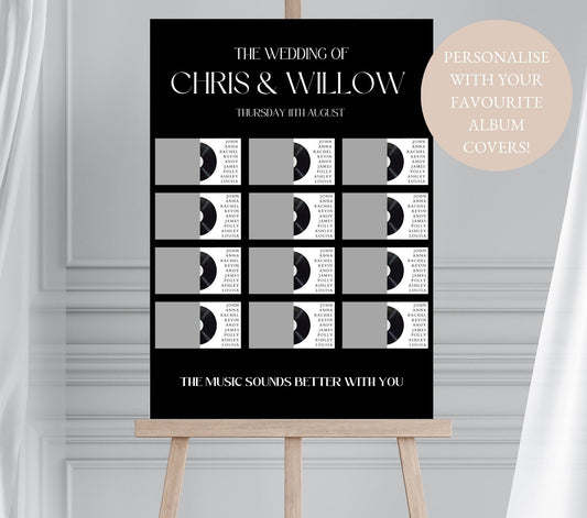 Music Album Wedding Table Plan, Record Seating Chart, Music Theme Table Plan, Rock and Roll Wedding