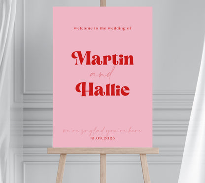 Retro Style Red and Pink Wedding Seating Chart, Groovy 70s Wedding Table Plan, Hot Pink Disco Table Plan, Pink and Red Seating Plan