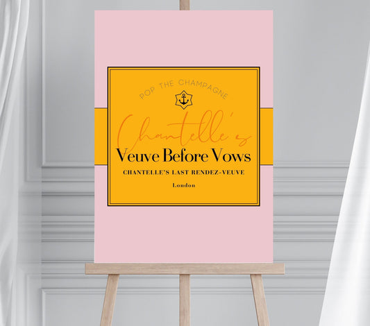 VEUVE BEFORE VOWS Pink Hen Party Welcome Sign, Champagne Bridal Shower Sign, Rendez Veuve Hen Party Welcome Sign, Bubbly Hen Party Sign