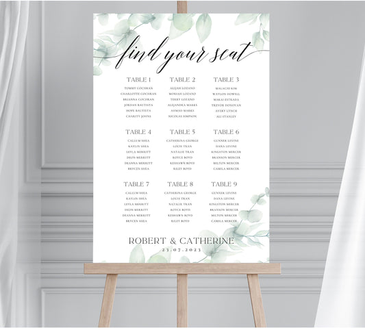 Eucalyptus Seating Plan Wedding Welcome, Botanical Wedding Seating Plan, Greenery Seating Chart, Wedding Table Plan, Botanical Table Plan