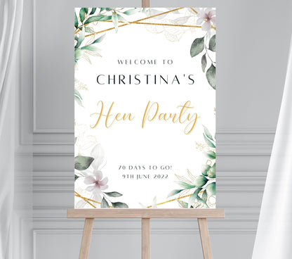 Sage and Gold Foliage Welcome Sign, Eucalyptus and Gold Hen Party Sign, Greenery Gold Welcome Sign, Sage Wedding Sign