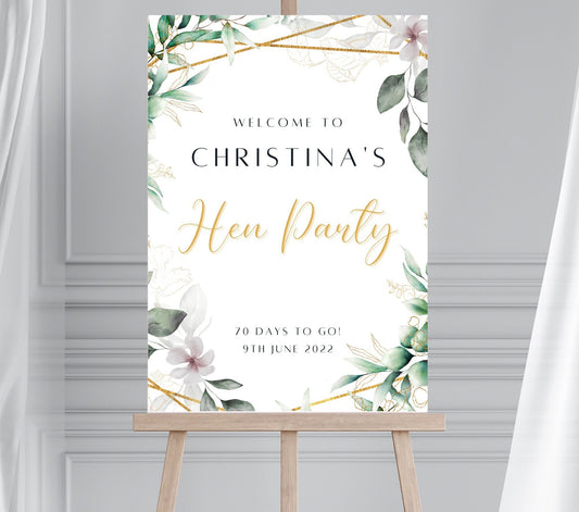 Sage and Gold Foliage Welcome Sign, Eucalyptus and Gold Hen Party Sign, Greenery Gold Welcome Sign, Sage Wedding Sign