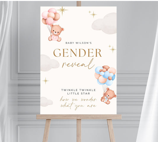 Neutral Baby Shower Gender Reveal Sign, Teddy Baby Shower Sign, He or She Gender Party Sign, Minimalist Baby Shower Sign, Unisex Baby Shower