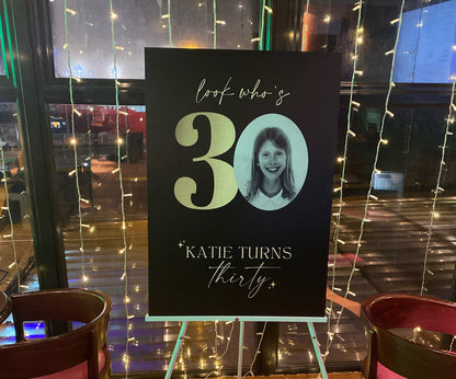 30th Birthday Welcome Sign, Photo Birthday Welcome Sign, Look Who's 30, Birthday Poster with Photo, Black and Gold 40th 50th 60th Birthday