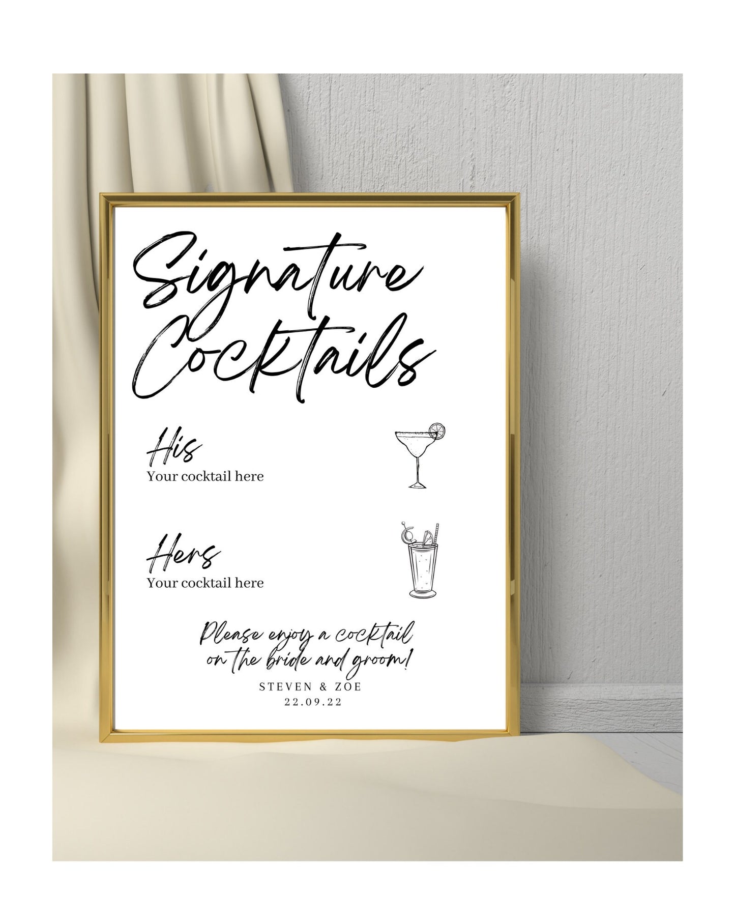 PERSONALISED Wedding Cocktail Menu, Open Bar Menu, His and Hers cocktail sign, cocktail night sign, signature drinks sign, bar menu print