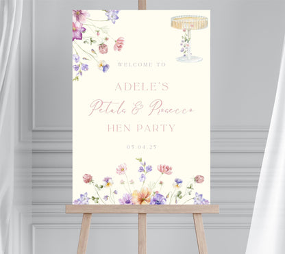 Petals and Prosecco Hen Party Sign, Pastel Wildflower Themed Hen Party, Floral Champagne Themed Bachelorette, Large Welcome Poster