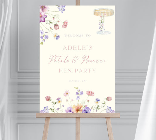 Petals and Prosecco Hen Party Sign, Pastel Wildflower Themed Hen Party, Floral Champagne Themed Bachelorette, Large Welcome Poster