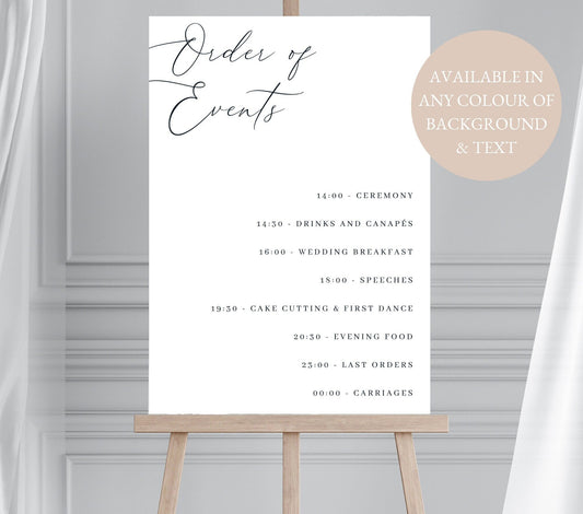 Minimalist Order of the Day Sign, Luxury Wedding Day Timeline Sign, Modern Wedding Order of Events Sign