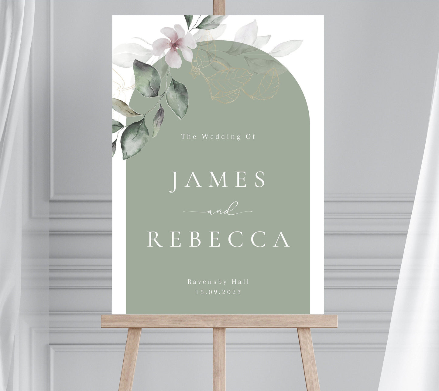 Sage and Gold Foliage Welcome Sign, Eucalyptus and Gold Wedding Sign, Greenery Gold Welcome Sign, Botanical Wedding Welcome Sign
