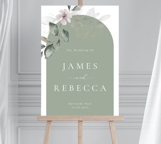 Sage and Gold Foliage Welcome Sign, Eucalyptus and Gold Wedding Sign, Greenery Gold Welcome Sign, Botanical Wedding Welcome Sign