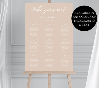 Neutral Beige Wedding Table Plan, Nude Wedding Seating Plan, Calligraphy Table Plan, Luxury Table Plan