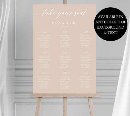 Neutral Beige Wedding Table Plan, Nude Wedding Seating Plan, Calligraphy Table Plan, Luxury Table Plan