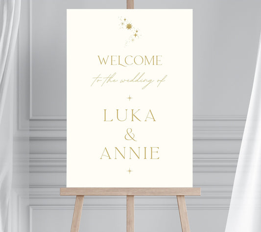 Minimal Celestial Welcome Sign, Under the Stars Theme, Sign with Stars, Moon and Stars Large Sign, Celestial Wedding Reception Signs