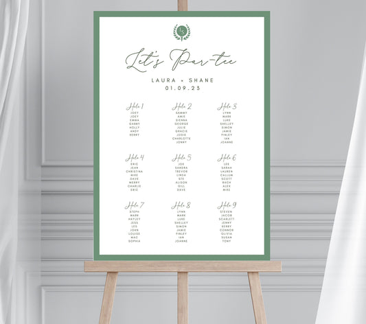 ELEGANT GOLF THEMED Wedding Table Plan, Golf Course Seating Chart, Par-Tee Table Plan, Sports Themed Wedding, Golfer Wedding Sign