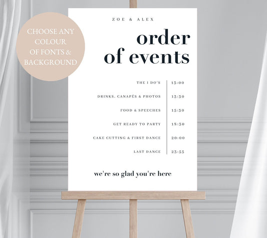 Minimalist Wedding Order of the Day Sign, Wedding Day Timeline, Order of Events Wedding Sign, Event Timeline Sign, Itinerary Sign