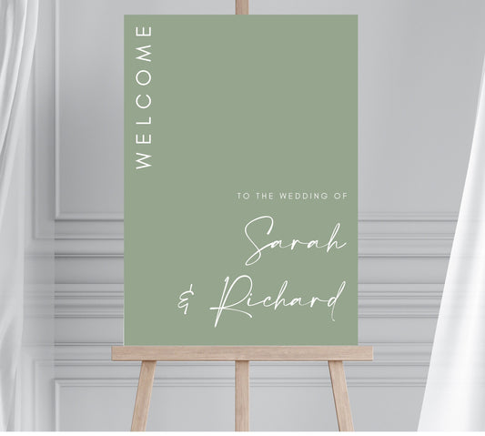 Calligraphy Sage & White Wedding Welcome Sign, Sage Wedding Signage, Rustic Olive Wedding Welcome Sign, Large Welcome Sign
