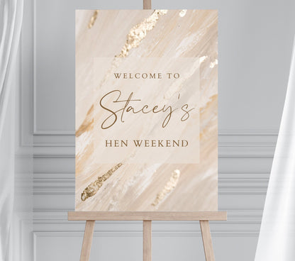 Gold and Blush Bridal Shower Welcome Sign, Nude Hen Party Welcome Sign, Gold Leaf Effect Wedding Welcome Sign