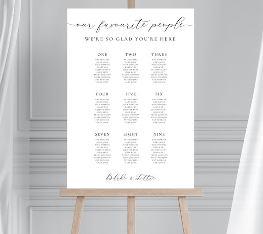 Calligraphy Wedding Table Plan, Large Minimalist Seating Chart, Find Your Seat Sign, Our Favourite People, Modern Wedding Table Plan