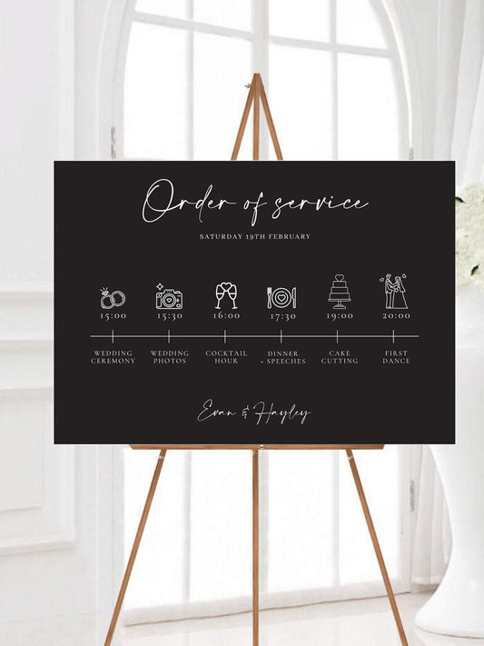 Black Minimalist Order of the Day Sign, Wedding Ceremony Order of Events Wedding Program