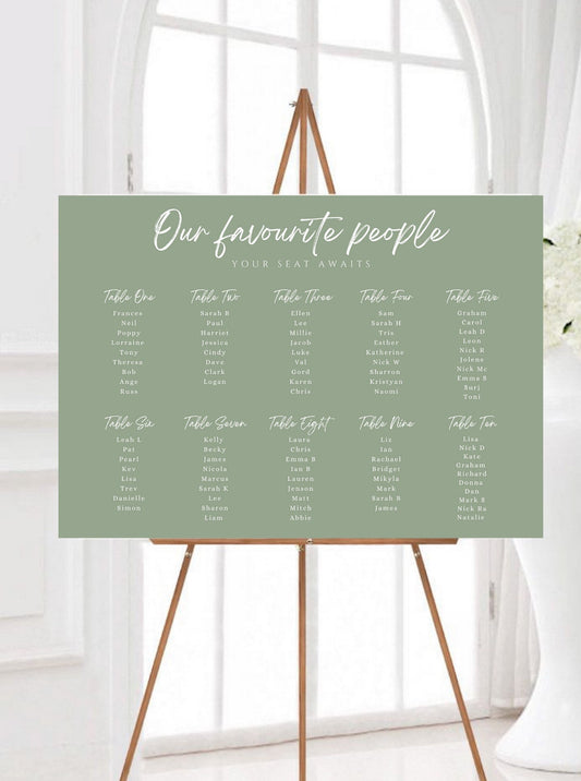 Personalised Sage Green Wedding Table Plan, Olive Wedding Decor Seating Chart