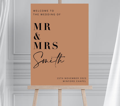 Modern Tan Wedding Welcome Sign,  Wedding Sign, Boho Brown Wedding Welcome Board, Minimalist Bold Welcome Sign, Large Wedding Welcome Sign