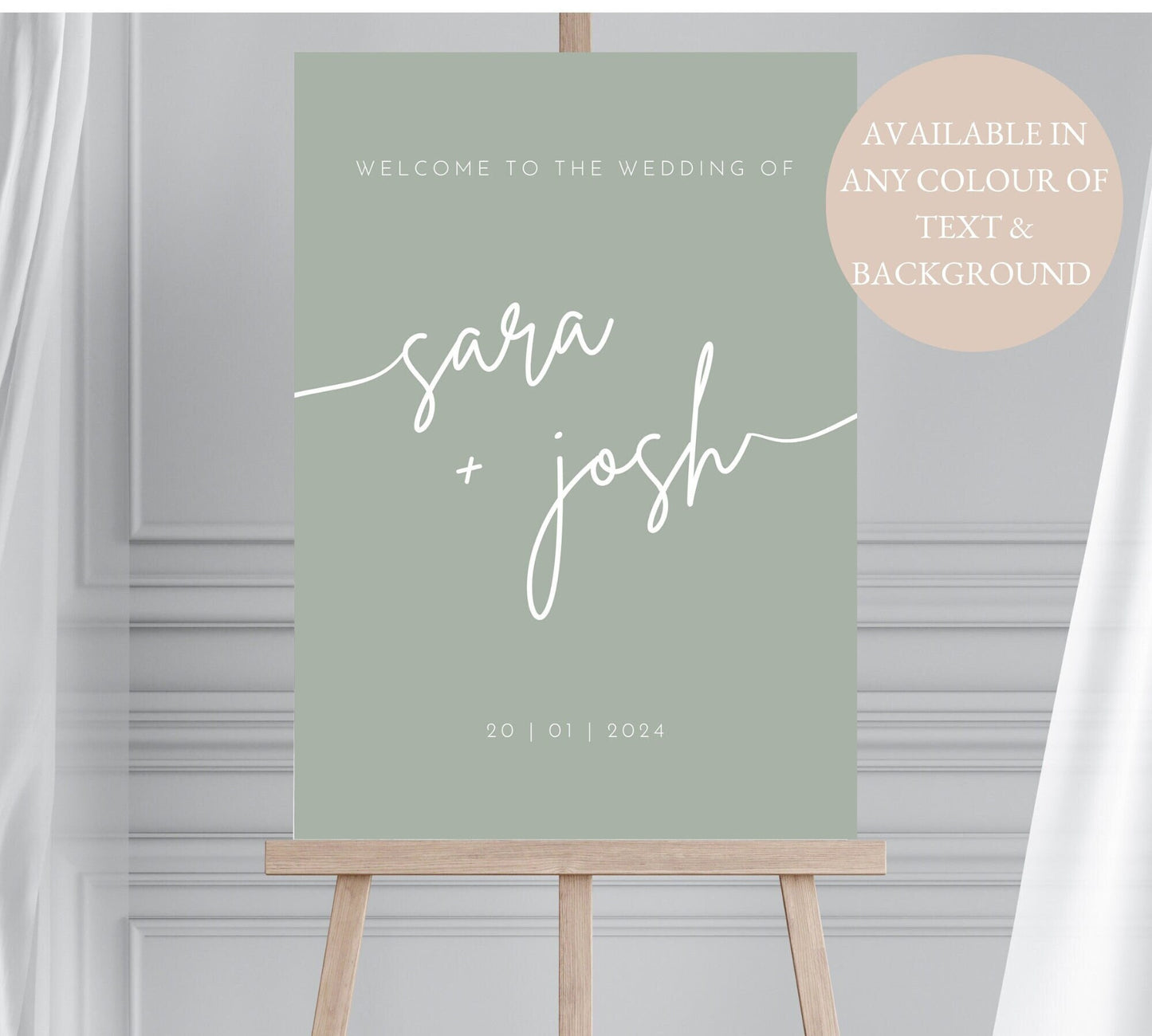 Calligraphy Sage & White Wedding Welcome Sign, Sage Wedding Signage, Rustic Olive Wedding Welcome Sign