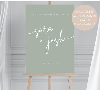 Calligraphy Sage & White Wedding Welcome Sign, Sage Wedding Signage, Rustic Olive Wedding Welcome Sign