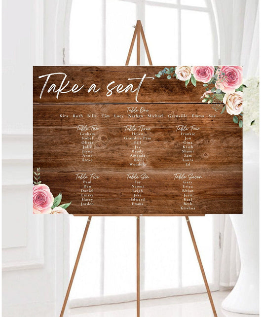 WOODEN EFFECT Wedding Table Plan, Rustic Seating Chart, Wooden Seating Plan, Rustic Seating Plan, Rustic Wedding Signage, Large Seating Plan