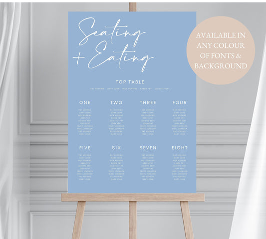 Dusty Blue Wedding Table Plan, Baby Blue Wedding Seating Plan, Modern Calligraphy Table Plan, Dusty Blue Wedding Sign, Large Seating Chart