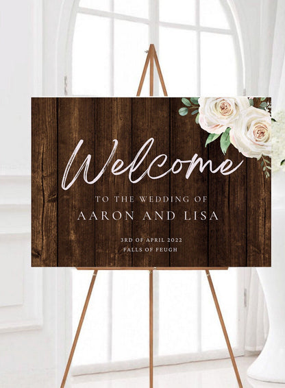 Wooden Effect Wedding Welcome Sign, Rustic Wedding Signage, Wooden Wedding Sign