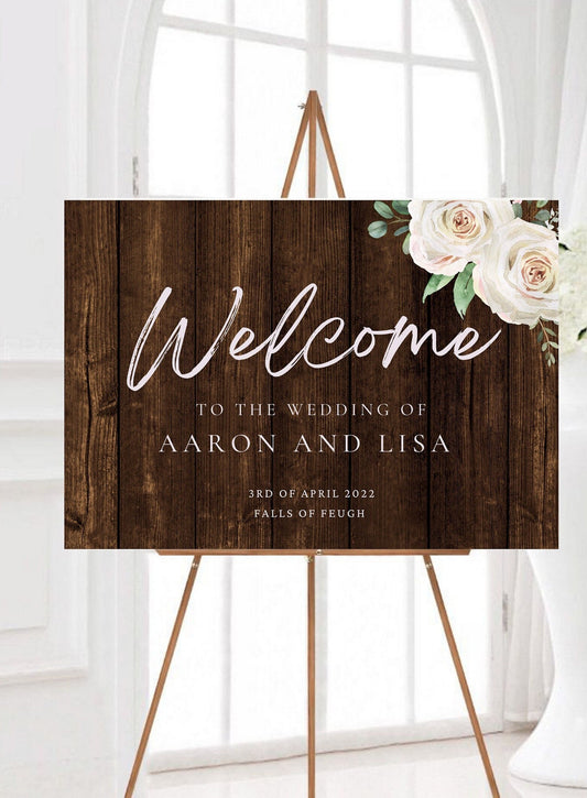 Wooden Effect Wedding Welcome Sign, Rustic Wedding Signage, Wooden Wedding Sign
