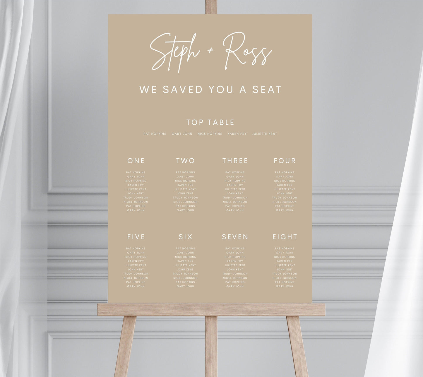 Personalised Beige Minimalist Wedding Table Plan, Beige and White Seating Chart, Modern Wedding Seating Chart, Neutral Wedding Signage