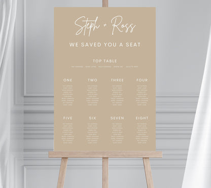 Personalised Beige Minimalist Wedding Table Plan, Beige and White Seating Chart, Modern Wedding Seating Chart, Neutral Wedding Signage