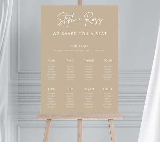 Personalised Beige Minimalist Wedding Table Plan, Beige and White Seating Chart, Modern Wedding Seating Chart, Neutral Wedding Signage