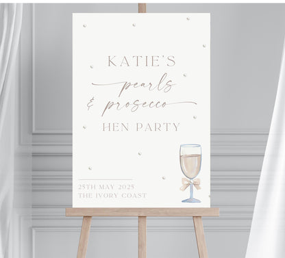Pearl and Prosecco Hen Party Welcome Sign, Pearl Themed Welcome Sign, Elegant Bridal Shower Decor, Professionally Printed Foamex Board