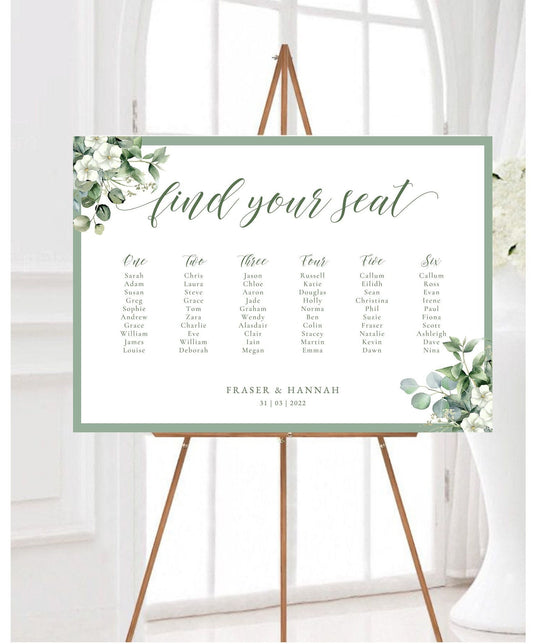 Eucalyptus Leaf Table Plan, Greenery Wedding Seating Chart, Foliage Wedding Seating Plan, Rustic Seating Plan, Eucalyptus Seating Plan