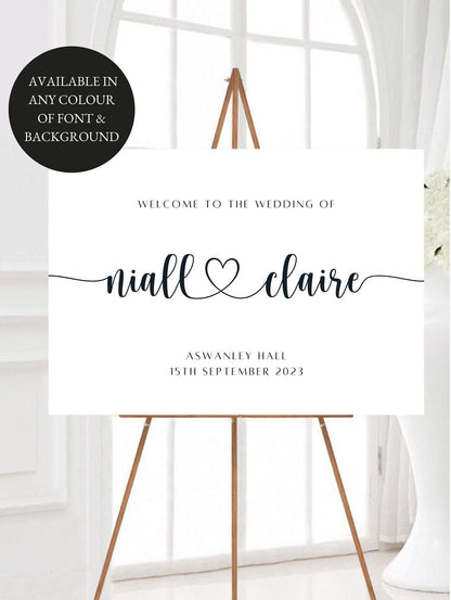 Minimalist Heart Wedding Welcome Sign, Heart Calligraphy Welcome Sign, Love Wedding Sign, Large Wedding Welcome Sign, Rigid Wedding Sign