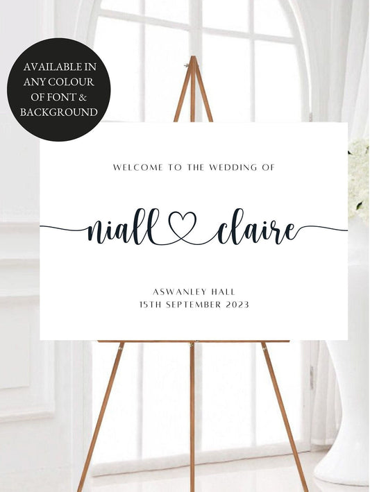 Minimalist Heart Wedding Welcome Sign, Heart Calligraphy Welcome Sign, Love Wedding Sign, Large Wedding Welcome Sign, Rigid Wedding Sign