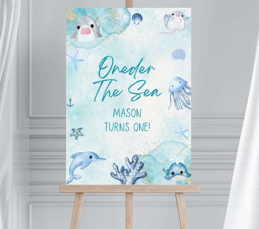 Oneder the Sea Birthday Sign, Under the Sea Birthday Banner, 1st Birthday Welcome Sign, Ocean Animals Party, Sea Themed Kids Birthday Party