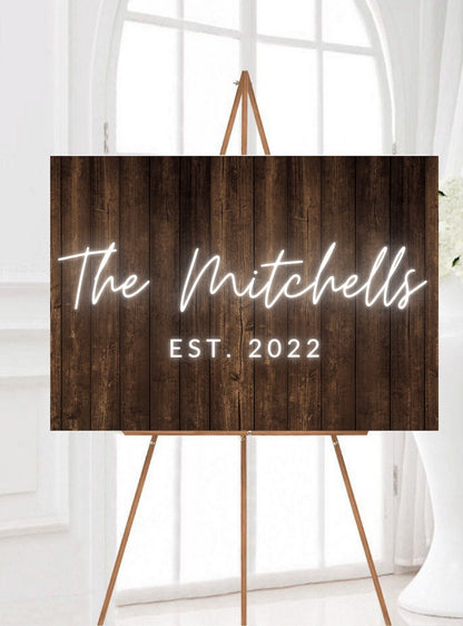 Wooden Neon Effect Wedding Sign, Rustic LED Neon Effect Wedding Sign, Custom Neon Sign, Party Wall Decor