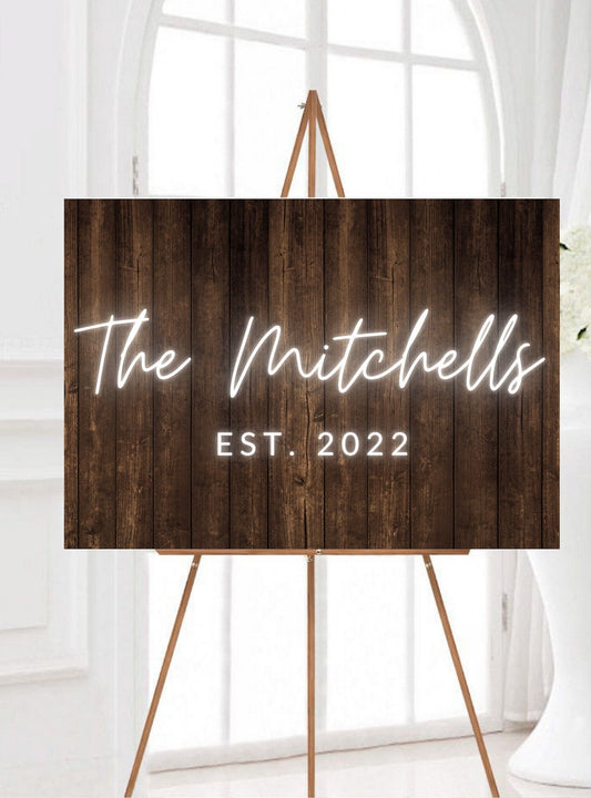 Wooden Neon Effect Wedding Sign, Rustic LED Neon Effect Wedding Sign, Custom Neon Sign, Party Wall Decor