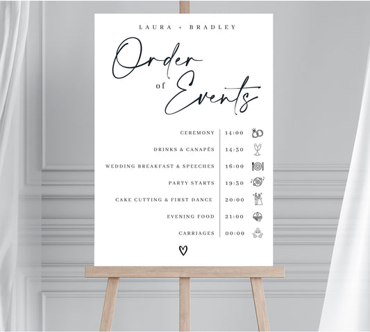 Wedding Order of the Day Sign, Wedding Order of Events Sign, Wedding Timeline, Wedding Itinerary Sign, Minimalist Wedding Sign