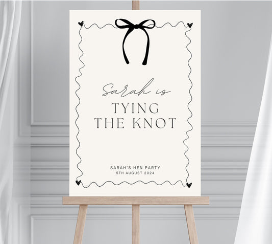 Cream Minimalist Elegant Hen Party Sign, Tying the Knot Engagement Welcome Sign, Bachelorette Welcome Sign, Miss to Mrs Sign, Modern Bride