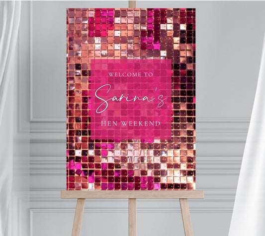 Disco Themed Bridal Shower Welcome Sign, Disco ball Hen Party Welcome Sign, Disco Themed Party, Sequin Wall Effect PRINTED BOARD