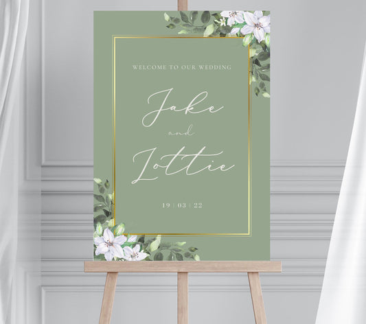 Sage and Gold Foliage Welcome Sign, Eucalyptus and Gold Wedding Sign, Greenery Gold Welcome Sign, Sage Wedding Sign