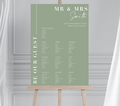 Personalised Sage Green Wedding Table Plan, Olive Wedding Decor Seating Chart, Sage Themed Wedding Sign, Sage Wedding Welcome Sign