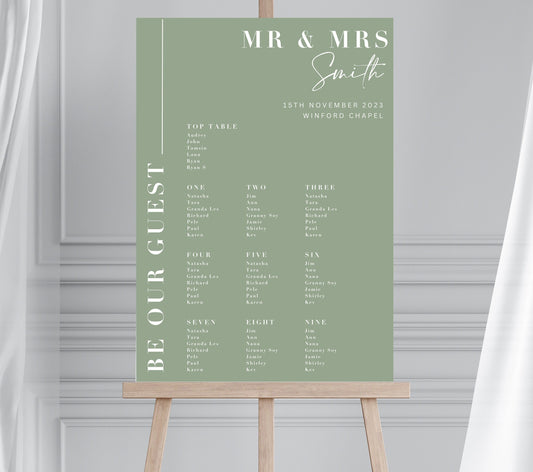 Personalised Sage Green Wedding Table Plan, Olive Wedding Decor Seating Chart, Sage Themed Wedding Sign, Sage Wedding Welcome Sign