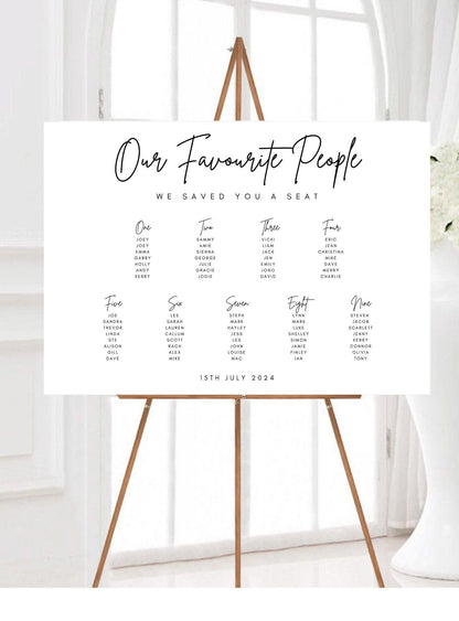 Personalised Minimalist Wedding Table Plan Black and White Seating Chart, Modern Table Plan Large Wedding Seating Plan Monochrome Table Plan
