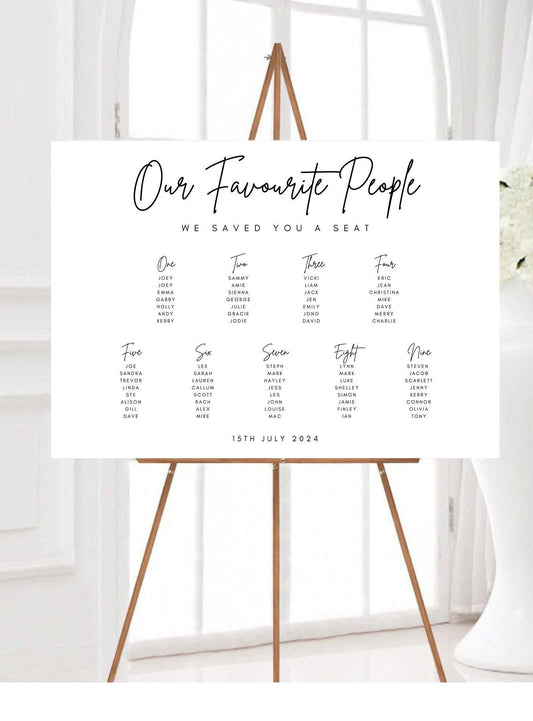Personalised Minimalist Wedding Table Plan Black and White Seating Chart, Modern Table Plan Large Wedding Seating Plan Monochrome Table Plan