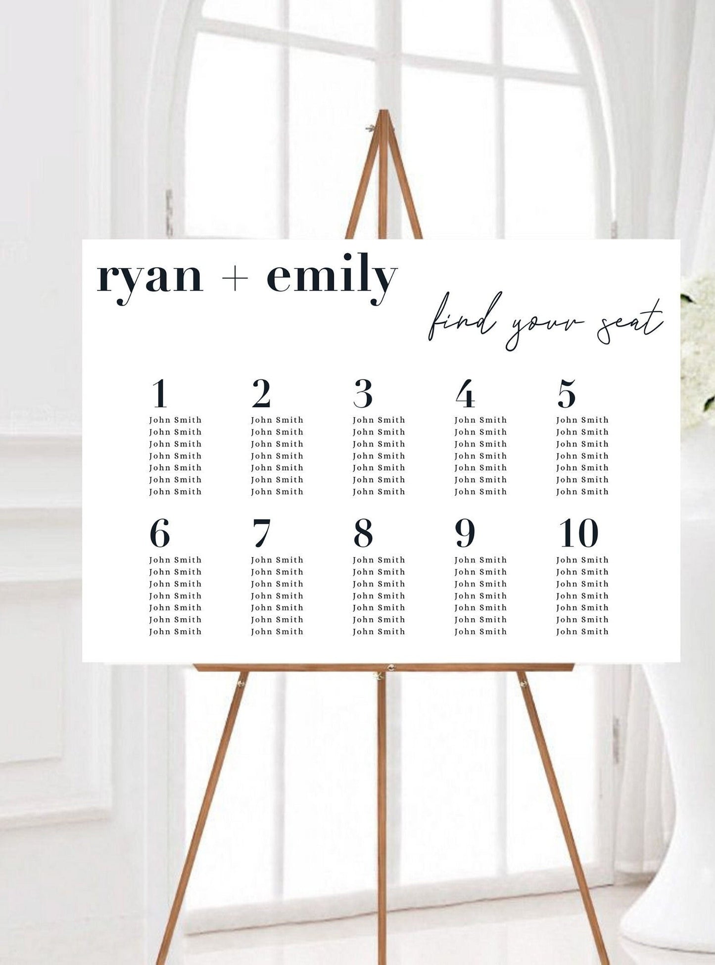 Personalised Minimalist Wedding Table Plan, Black and White Modern Seating Chart